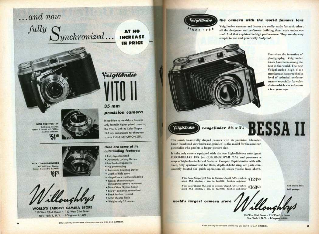 Voightlander Advertisement, US Camera Magazine, Circa Jan 1954
